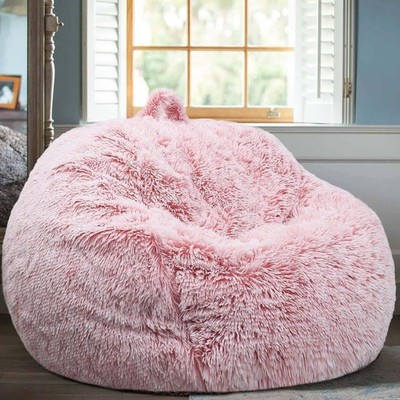Fluffy Stuffed Animal Storage Bean Bag Chair Cover (No Filler), Faux Fur Comf...