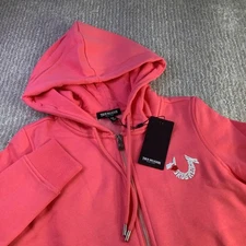 True Religion Womens I Love TR Sunkist Coral Full Zip Hoodie Classic Logo NWT