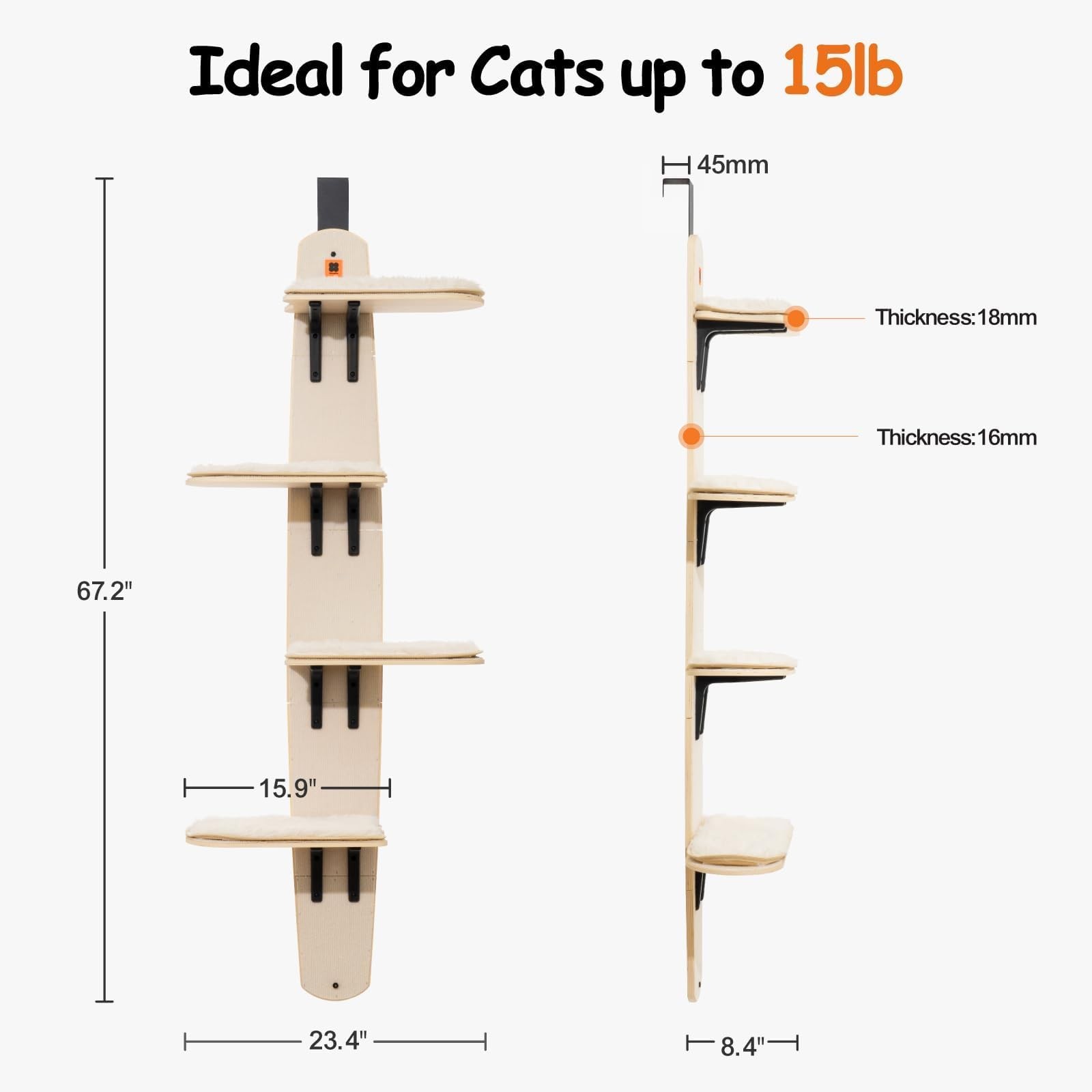 MEWOOFUN Over Door Cat Tree 4-Level Climber, Cat Shelf Ladder with Soft Mat
