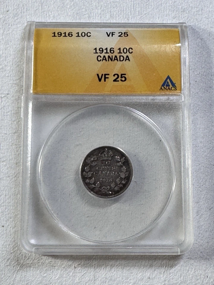 1916 Canada 10 Cents Silver Coin Graded VF 25 by ANACS - Image 4 of 4