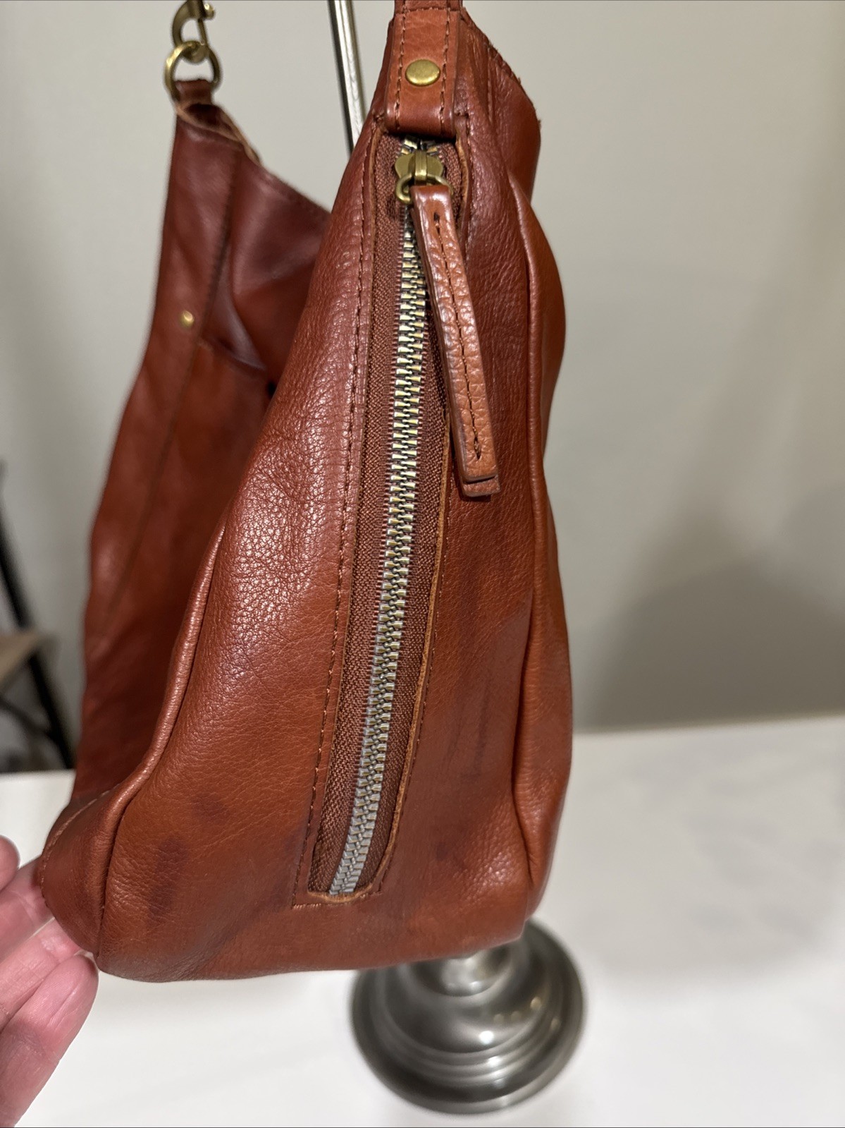 American Leather Co. Austin Shoulder Bag In A Deep Rich Brown Magnetic Snap Top