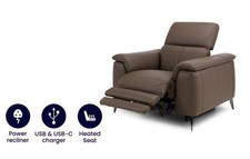 DFS New Tahiti Brown Leather Heated and Memory Power Recliner Chair RRP £1299