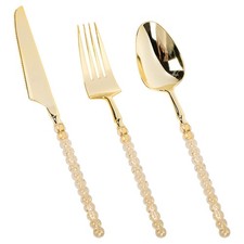 150PCS Gold Plastic Silverware, Heavy Duty Utensils, Disposable Plastic Cutle...