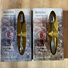 VTG Oneida NY Stainless Youth Toddler Baby Feeding Spoons Set of 2 Made In USA