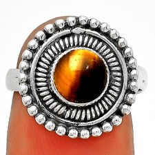 Natural Tiger Eye - Africa 925 Sterling Silver Ring s.7 Jewelry R-1388