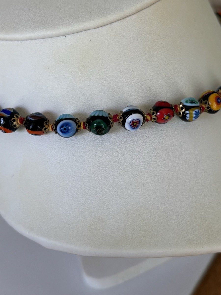Vintage Italian Murano Venetian Millefiori Glass Beaded Necklace 18” View 4