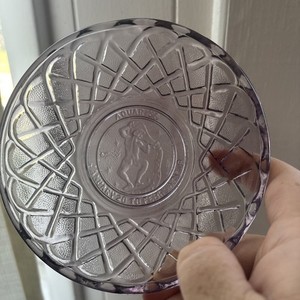 Vintage Glass Zodiac AQUARIUS Trinket Bowl Lattice Design Astrology