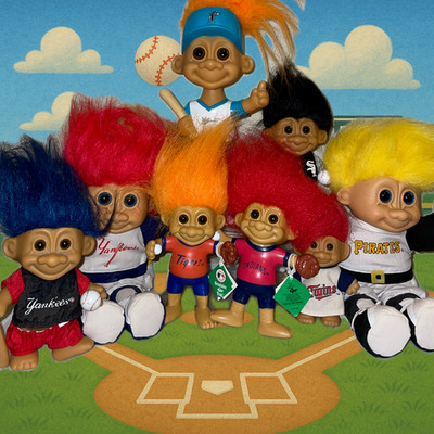 Vintage 90s MLB Good Luck Baseball Troll Dolls from Russ Berrie Licensed