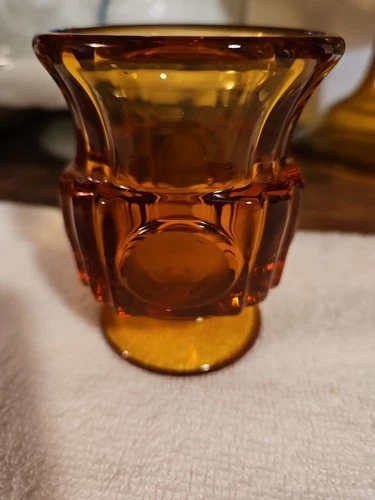 Fostoria Amber Coin Toothpick Holder Eagle And Torch