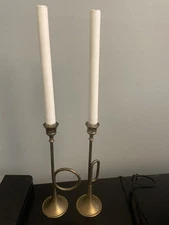 Brass candlestick/ Horn  / Trumpet / Bugle Candleholder , Holiday - 10.5 “