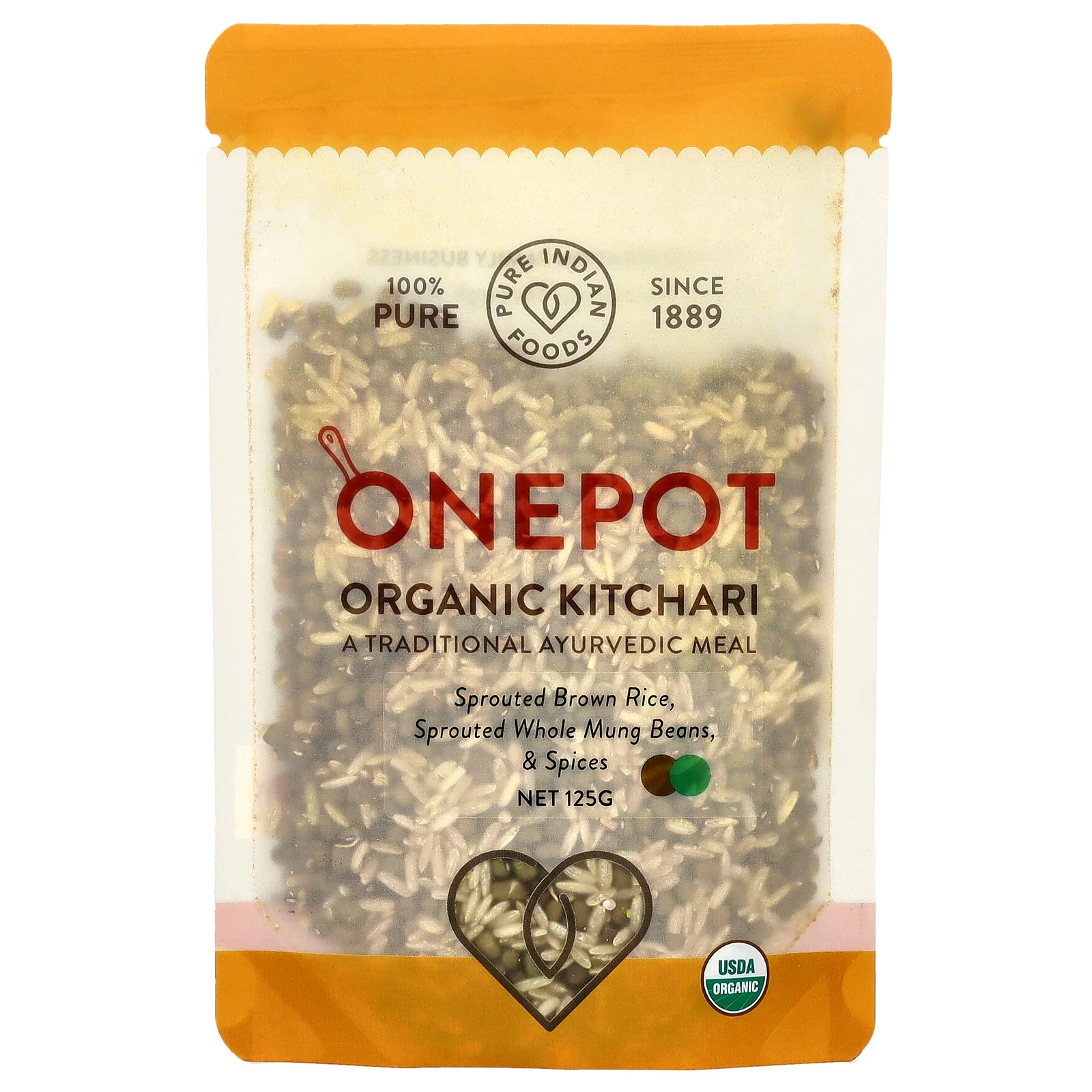 OnePot Органическое Кичари Пророщенный коричневый рис Пророщенные цельные бобы Мунг - 2190₽