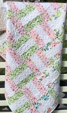 Baby Quilt. Baby Girl Green  Pink Quilt. Summer Quilt. 38X48 Crib size Quilt.