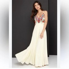 Boho Raga Anthropologie Beautiful Isabella Embroidered Low Cut Back Dress L HtF