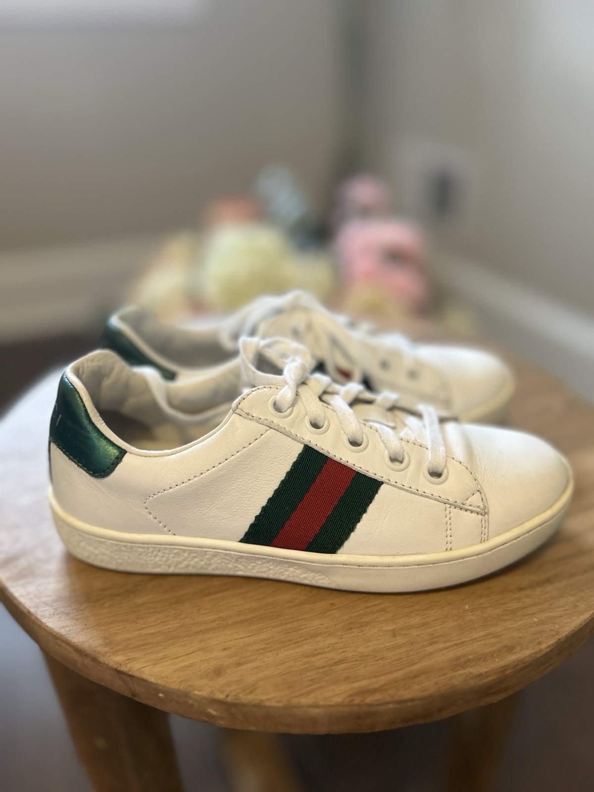 Gucci Ace White Leather Sneakers Green Red  Size 30 Kids / EU 30