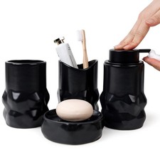 BosilunLife Modern Ceramic Bathroom Accessories Set, Bathroom Counter Set Mat...