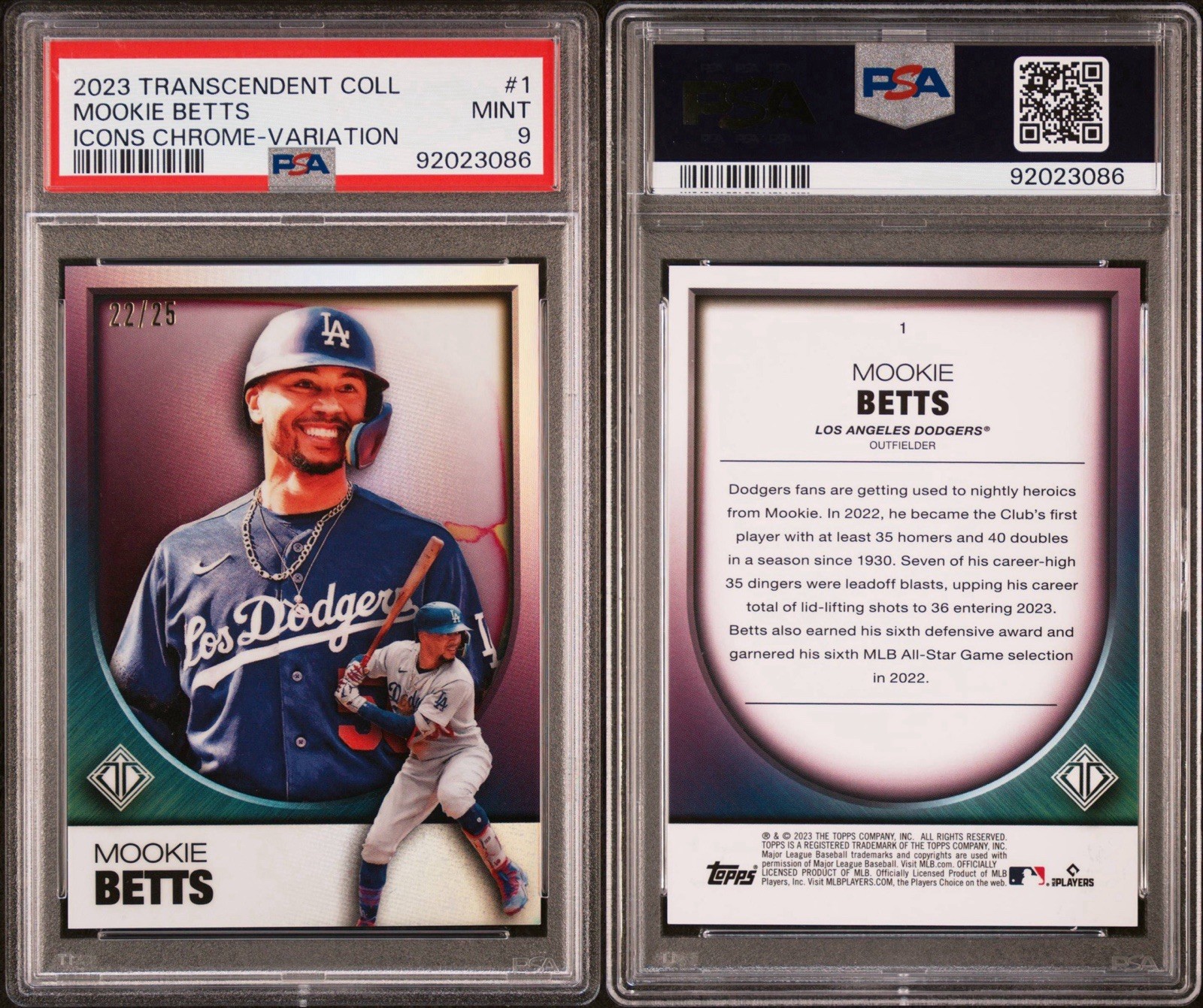 2023 Topps Transcendent - Icons Chrome Mookie Betts Variation /25 PSA 9 view 3