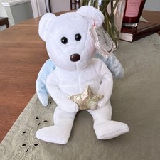Ty Beanie Baby Star Angel Bear White Bear Blue Wings Gold Star Retired 2002