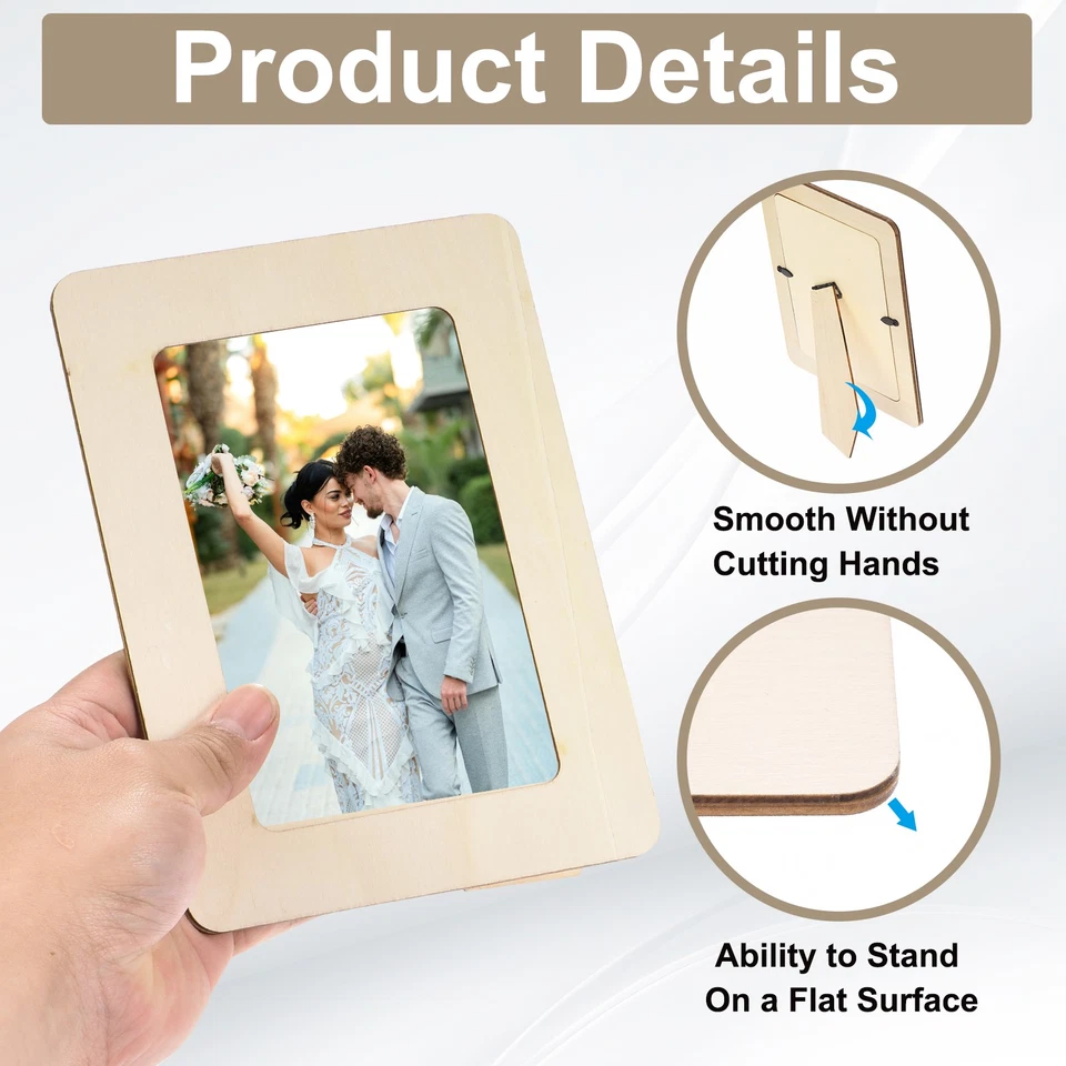 4Pcs DIY Wood Frames, Unfinished Wood Picture Frames for Crafts, 6.5 x 5" - Image 3 of 4