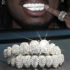 White Gold Hip Hop Grills Topbottom Set 5a Iced Cz Out Teeth Grillz 10 Teeth White Gold Hip Hop Grills Topbottom Set 5a Iced Cz Out Teeth Grillz 10 Teeth