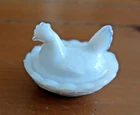 Vintage Westmoreland Milk Glass Mini Hen On Nest Salt Cellar Signed inside nest