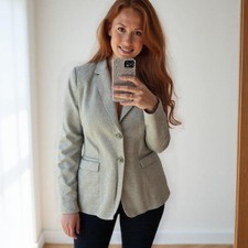 Y2K Vintage Jones New York Stretch Wool Silk Blend Gray Barleycorn Blazer