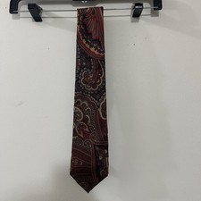 Vintage Burberry Mens Silk Print Tie made In England Regal Paisley burgundy/gold
