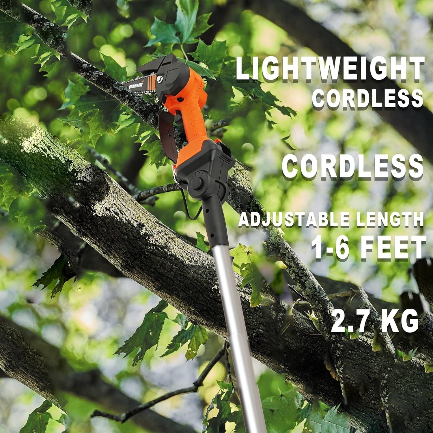 2-in-1 Cordless Pole Saw 6 Inch Electric Pole Chainsaw for Tree Trimming