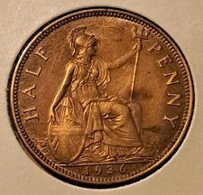 1936 GREAT BRITAIN ~ 1/2 Penny ~ AU/UNC ~ George V ~ Last Year Type Coin 