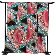 Long-sleeved kimono length 160cm sleeve length 63cm S sleeve cherry blossoms flo