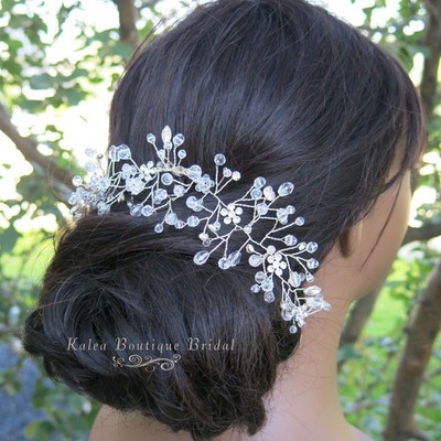 Bel Aire Bridal Silver Crystal Floral Hair Vine Bel-Aire-Bridal-6781__00748.  main image 2