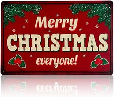 Christmas Vintage Red for Home Kitchen Tin Metal Signs Home Décor 8x12 