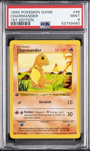 1999 POKEMON BASE SET 1ST EDITION #46 CHARMANDER PSA 9