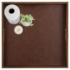 Ottoman Serving Tray Large: 20'' Decorative Trays with Handles - Leather Coff...