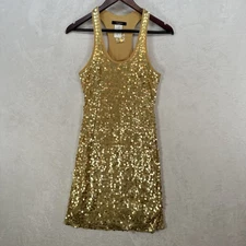 Vintage Aggie Dress Womens L Gold Sequin Mini Bodycon Y2K Glam Sexy Club