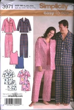 3971 Vintage Simplicity Sewing Pattern Misses Mens Sleepwear Pants Top Pajamas