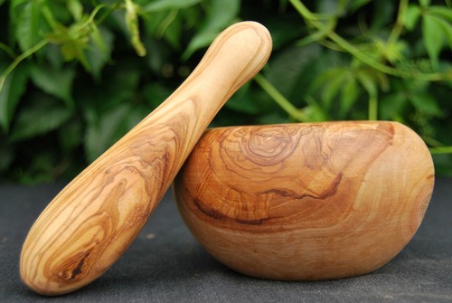 Mörser mit Stößel aus 100% Olivenholz - Küchenmörser Holzmörser ...