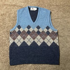 Vtg Steeplechase Wool Blend Sweater vest Mens Medium Blue Made In USA Preppy