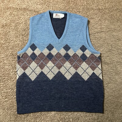 Vtg Steeplechase Wool Blend Sweater vest Mens Medium Blue Made In USA Preppy