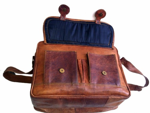 Vintage Smooth Leather Briefcase Laptop Attache Messenger Shoulder Portfolio Bag - Picture 5 of 6