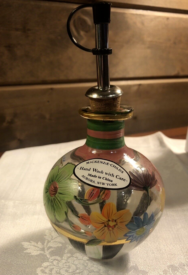 Mackenzie Childs Rare Olive Oil Floral Hand Painted Dispenser