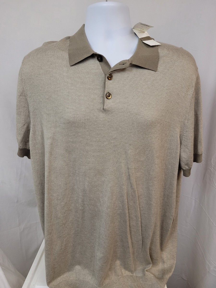 New Banana Republic Polo Shirt Mens XL Brown Short Sleeve Silk