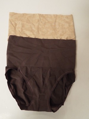 Breezies Set of 2 Seamless Control Brief Panties-Mocha/Sunbeige-Medium-NEW