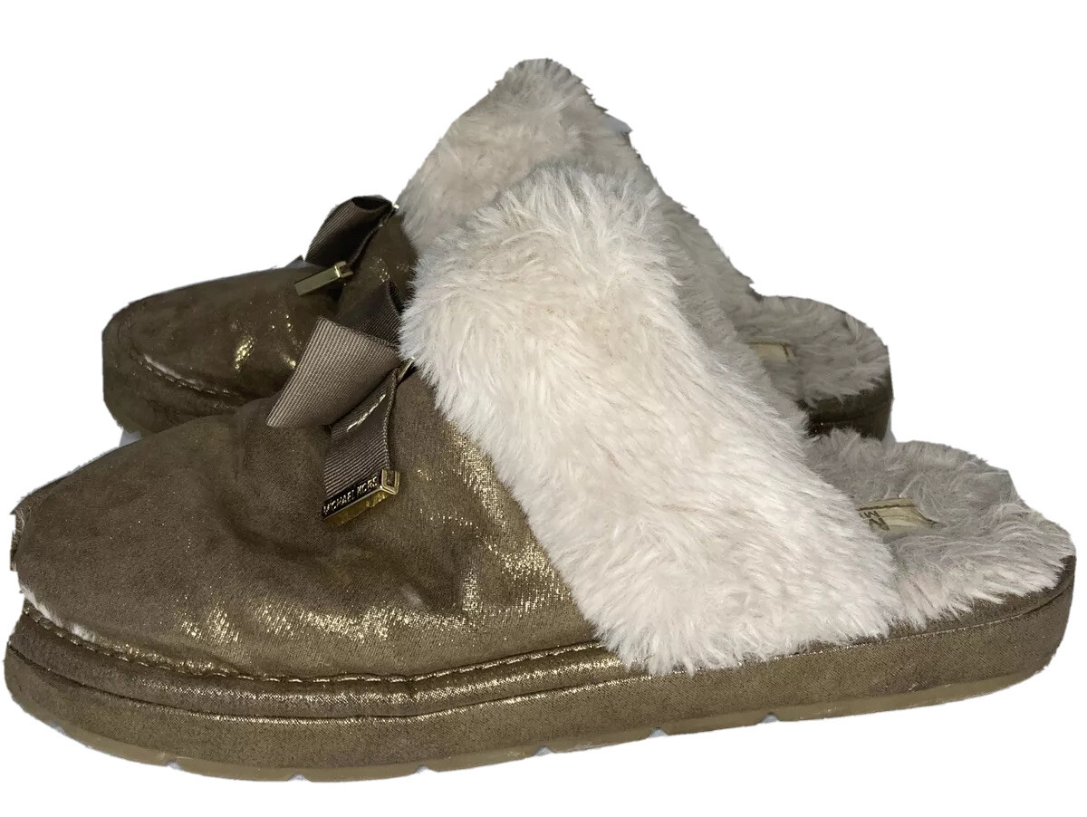 PANTOFOLA D’ORO Michael Kors Grace Fiocco Caramello Naturale Ciabatte Donna Taglia 5