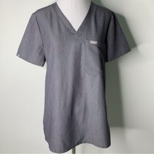 Figs FW1000 Women's Grey Catarina One-Pocket Scrub V-Neck Top Size Small