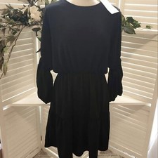 ZARA NWT BLACK SYNGED WAIST BALLOON SLEEVE DRESS SMALL