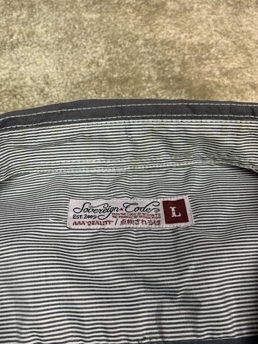 Sovereign Code Shirt Large Short Sleeve Button Up Pockets Gray -Neck Stain #685 - Picture 4 of 10