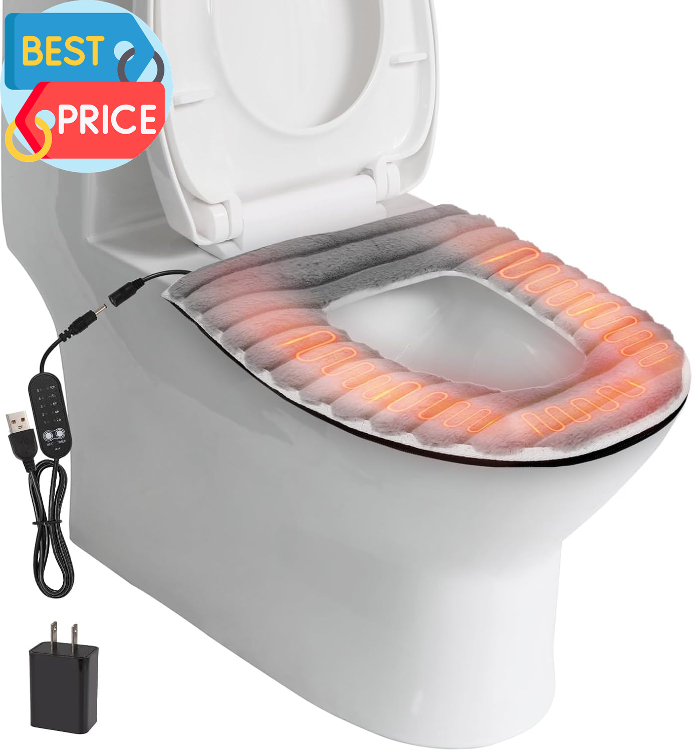 Heated Toilet Seat Cover,Usb Powered Toilet Seat Warmer with Charger,5-Speed Adj