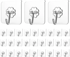 20 Pack Adhesive Wall Hooks Heavy Duty Removable Clear Hooks for Home Bathroom