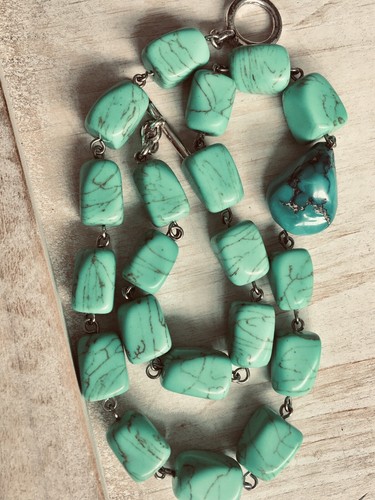 Ralph Lauren Turquoise Stone Choker Necklace RLL 16” Silver Tone - Picture 4 of 15