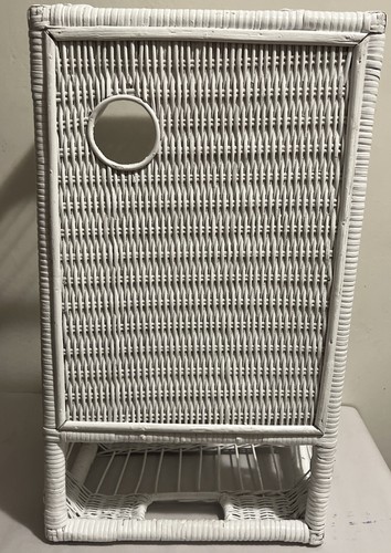Vtg White Wicker Breakfast Bed Lap Tray Cup Holder Cottage Shabby Chic Decor - Picture 9 of 9